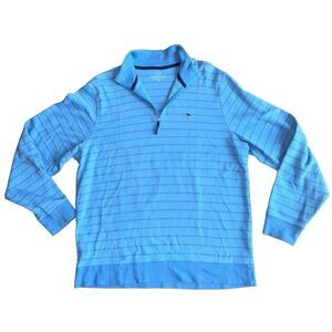 Vineyard Vines Men's Blue Striped Saltwater 1/2-Zip Pullover - Size Medium